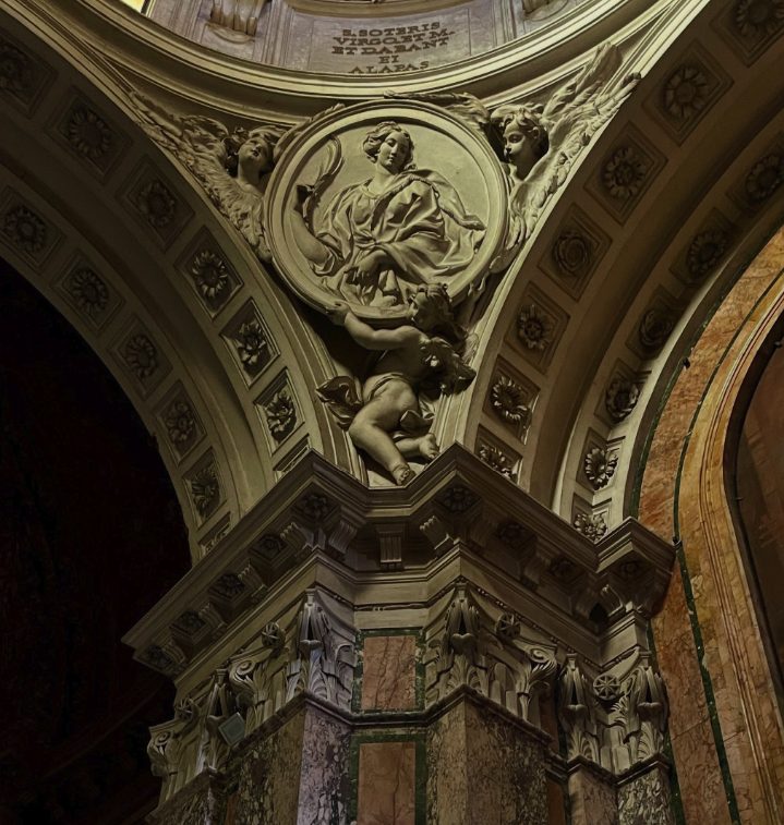 The carved and gilded interior vault of the Basilica of San Sebastiano fuori le mura